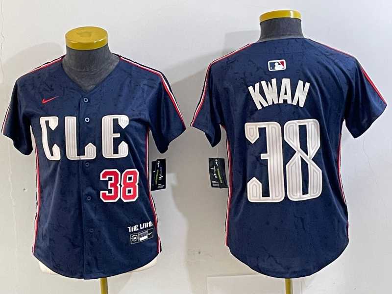 Womens Cleveland Guardians #38 Steven Kwan Number Navy 2024 City Connect Limited Stitched Jersey